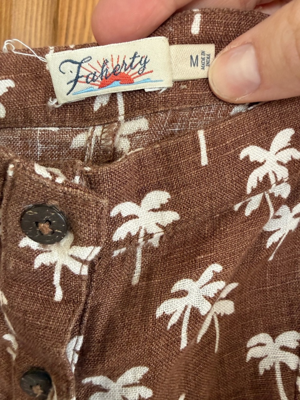 Faherty Linen Brown Maxi Dress with White Palm Print - Picture 5 of 5